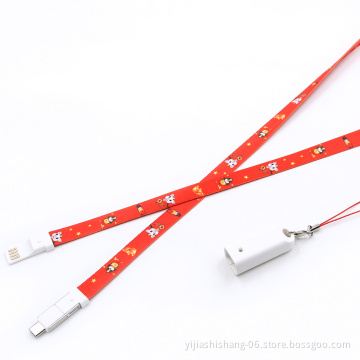 Yijiashishang Manufacture Fashion Mobile Phone Micro Usb Charging 3 in 1 Lanyard Cable 3 in 1 Lanyard Usb Cable